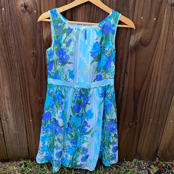 Talbots Cornflower Blue Floral Chiffon Overlay Dress Sz 4 NWT - Picture 1 of 9